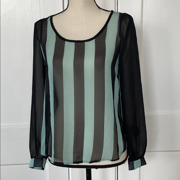Tops - Diosa Green and Black Striped Blouse Sz S